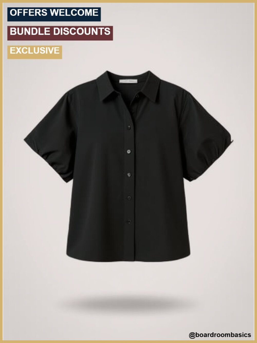Short Puff Sleeve Button Down Blouse V Neck Relaxed Fit